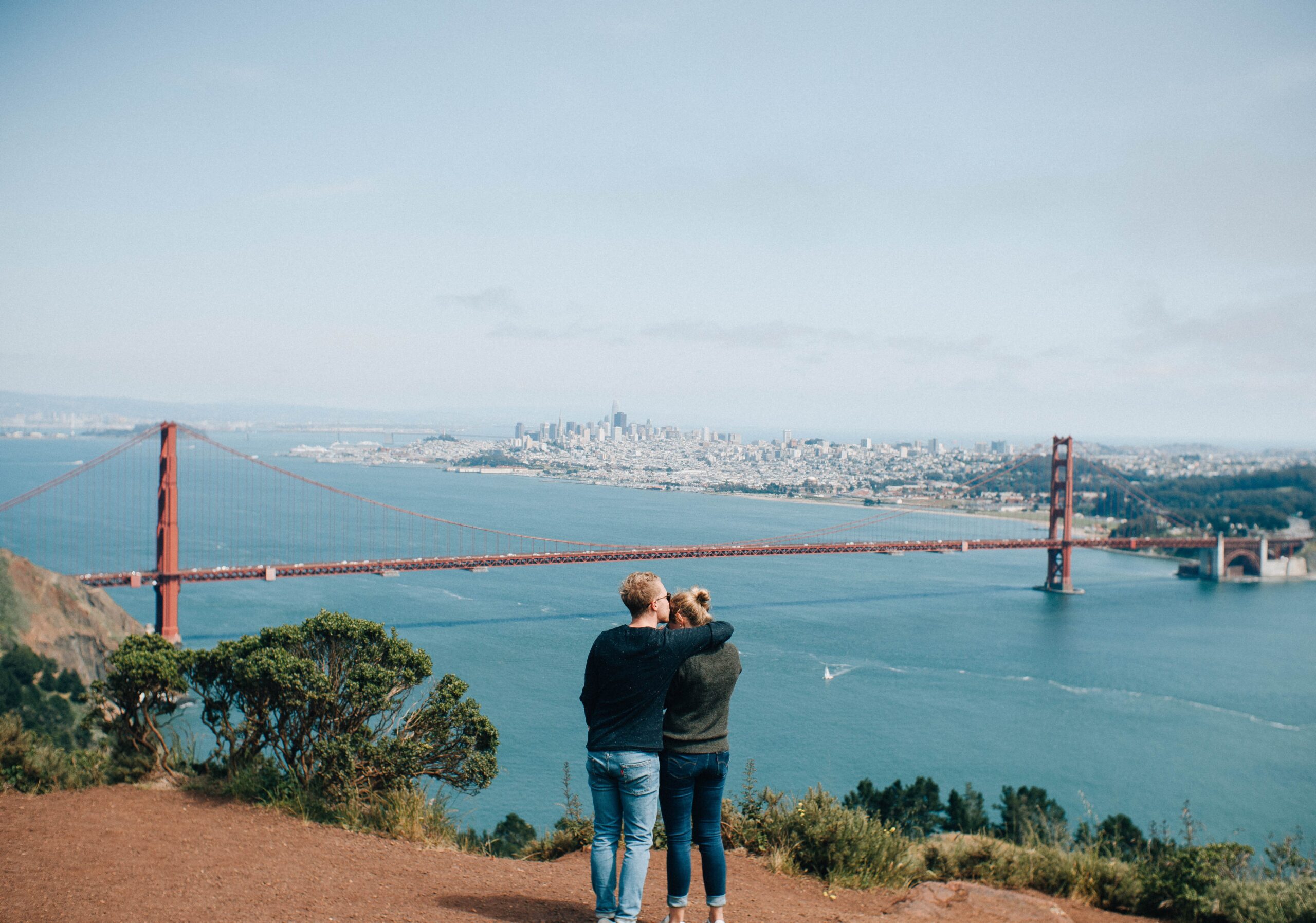 Date Ideas for Couples in San Francisco: A couple viewing the Golden Gate Bridge from Marin Headlands